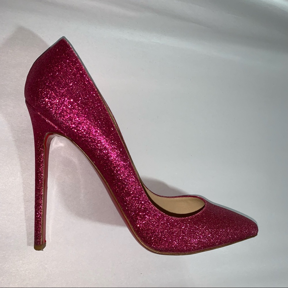 CHRISTIAN LOUBOUTIN size 40 fuschia pink PIGALLE 120 Glitter Mini STILLETO PUMPS
